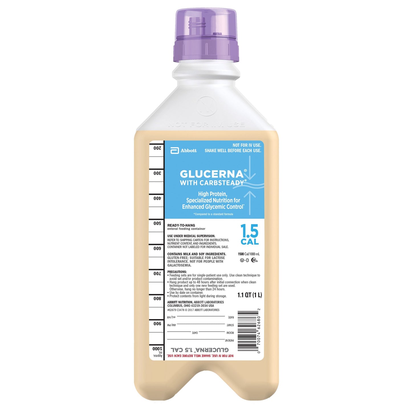 CS/8 - Glucerna 1.5 Cal w/ Fiber Tube Feeding Formula, 1000ml RTH Bottle
