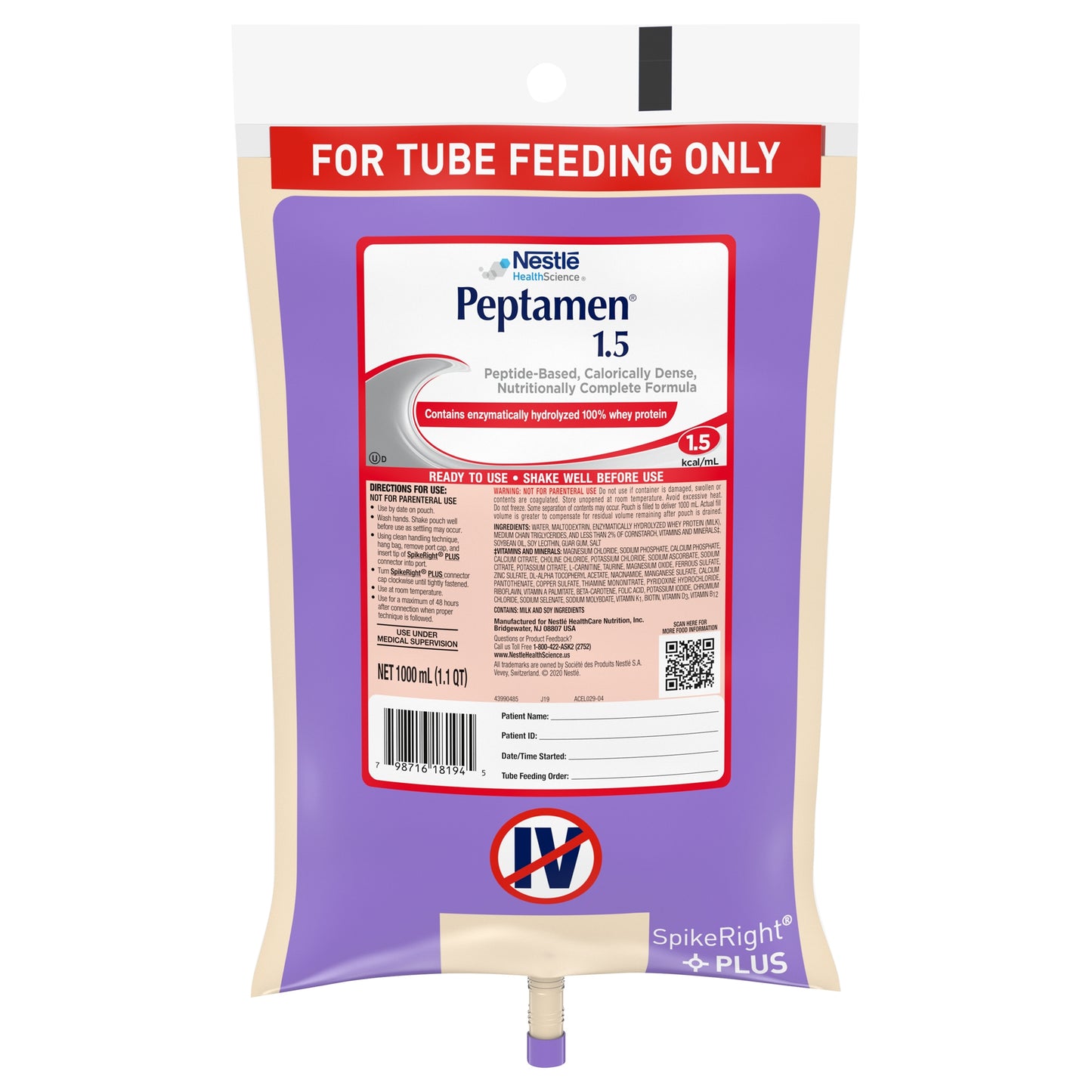 CS/6 - Peptamen 1.5, SpikeRight Plus 1000ml UltraPak Bags